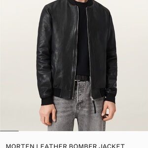All Saints Men’s Black Leather Bomber Jacket